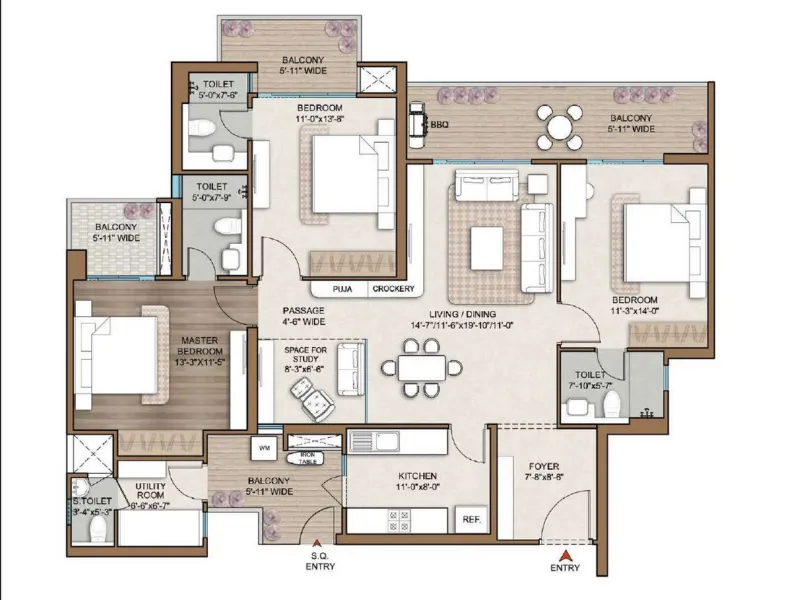 3.5 BHK Utility Plan