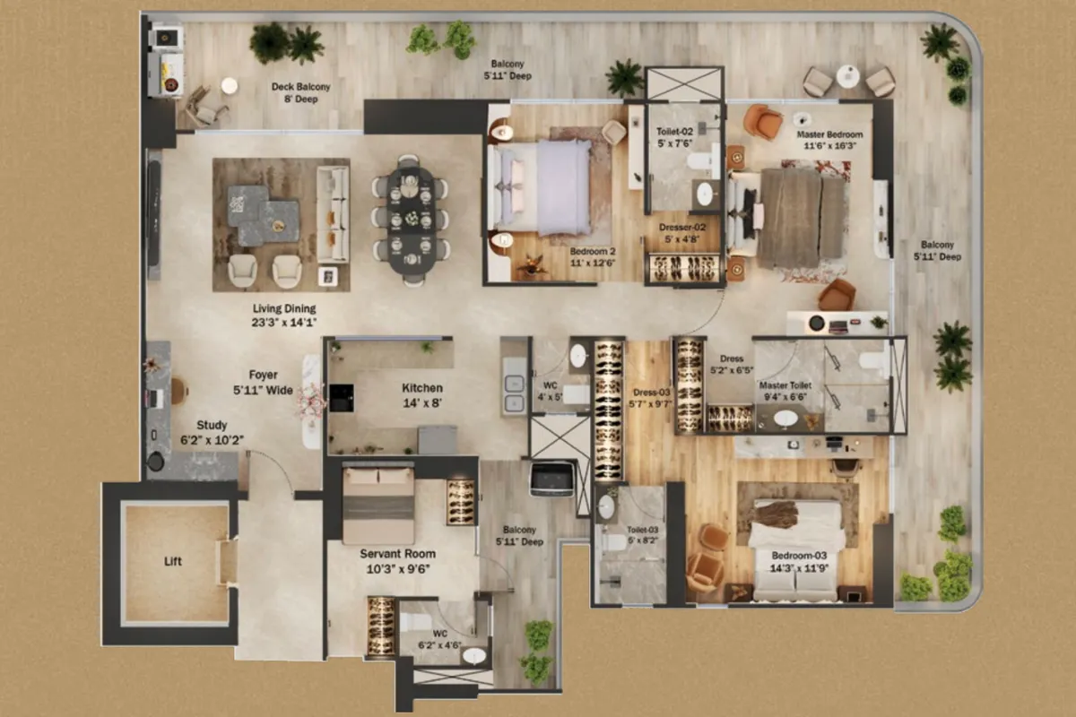 Trevoc Royal Residences 3 BHK Large Floor Plan