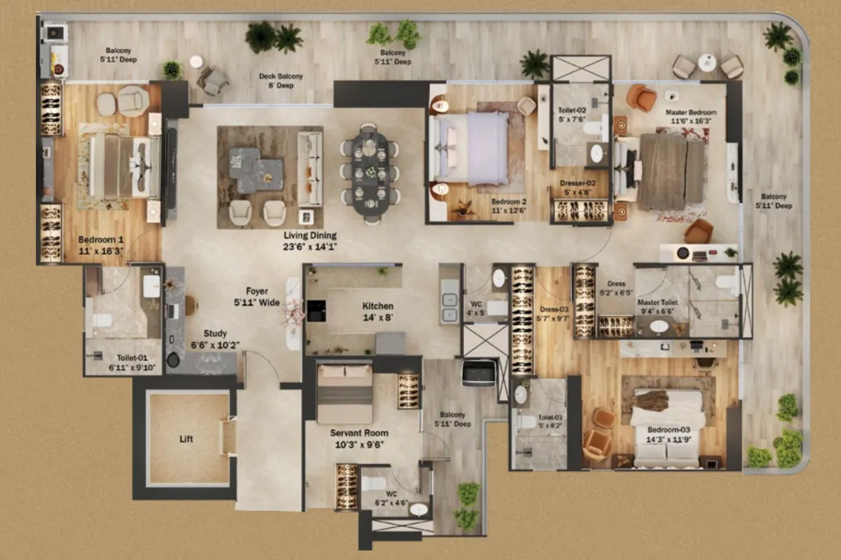 Trevoc Royal Residences 4 BHK Signature Floor Plan